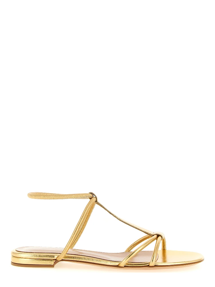 Gold Lamb Leather Flat Sandals