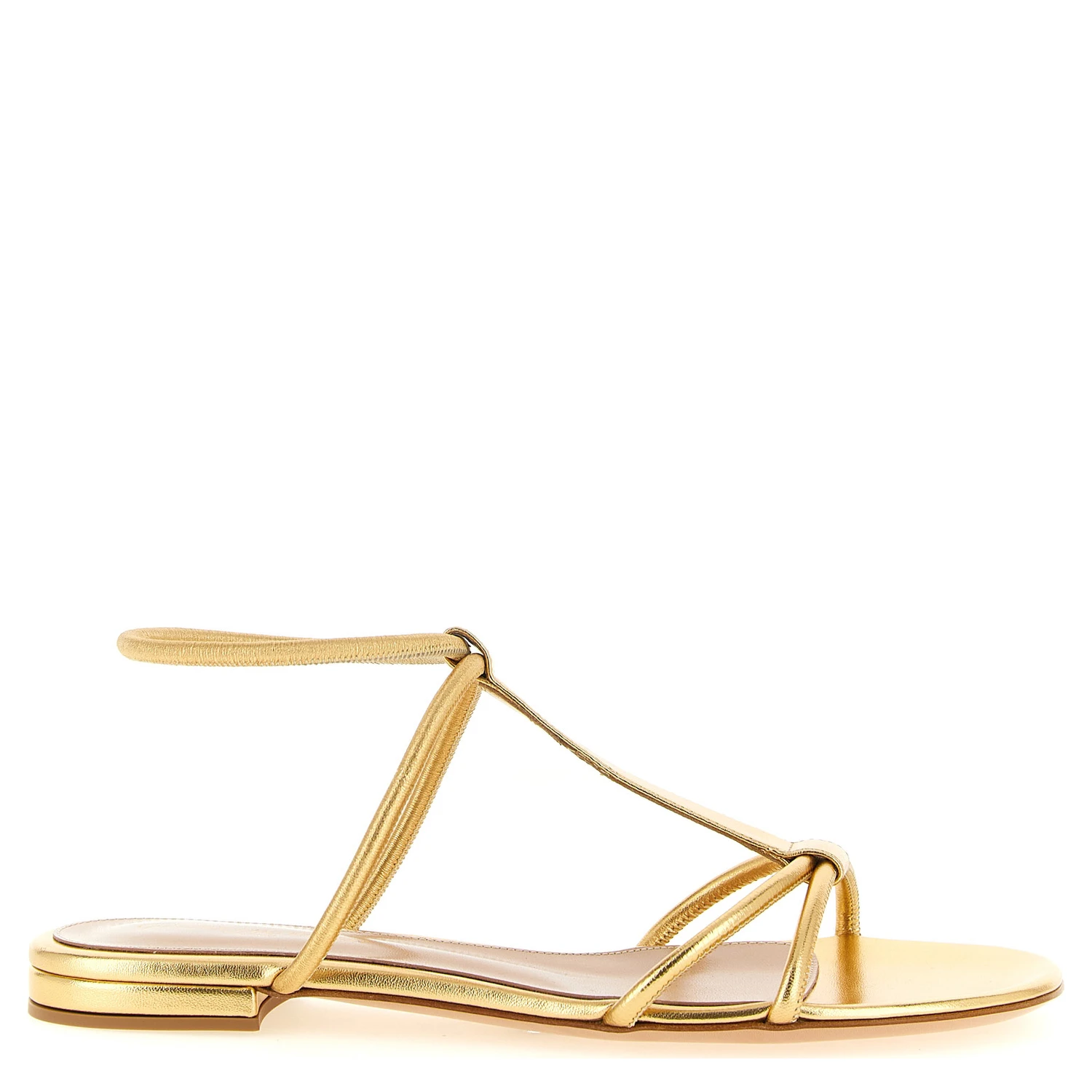 Gold Lamb Leather Flat Sandals