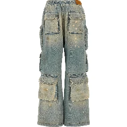 Blue Cotton Flared Jeans