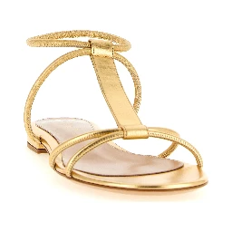 Gold Lamb Leather Flat Sandals