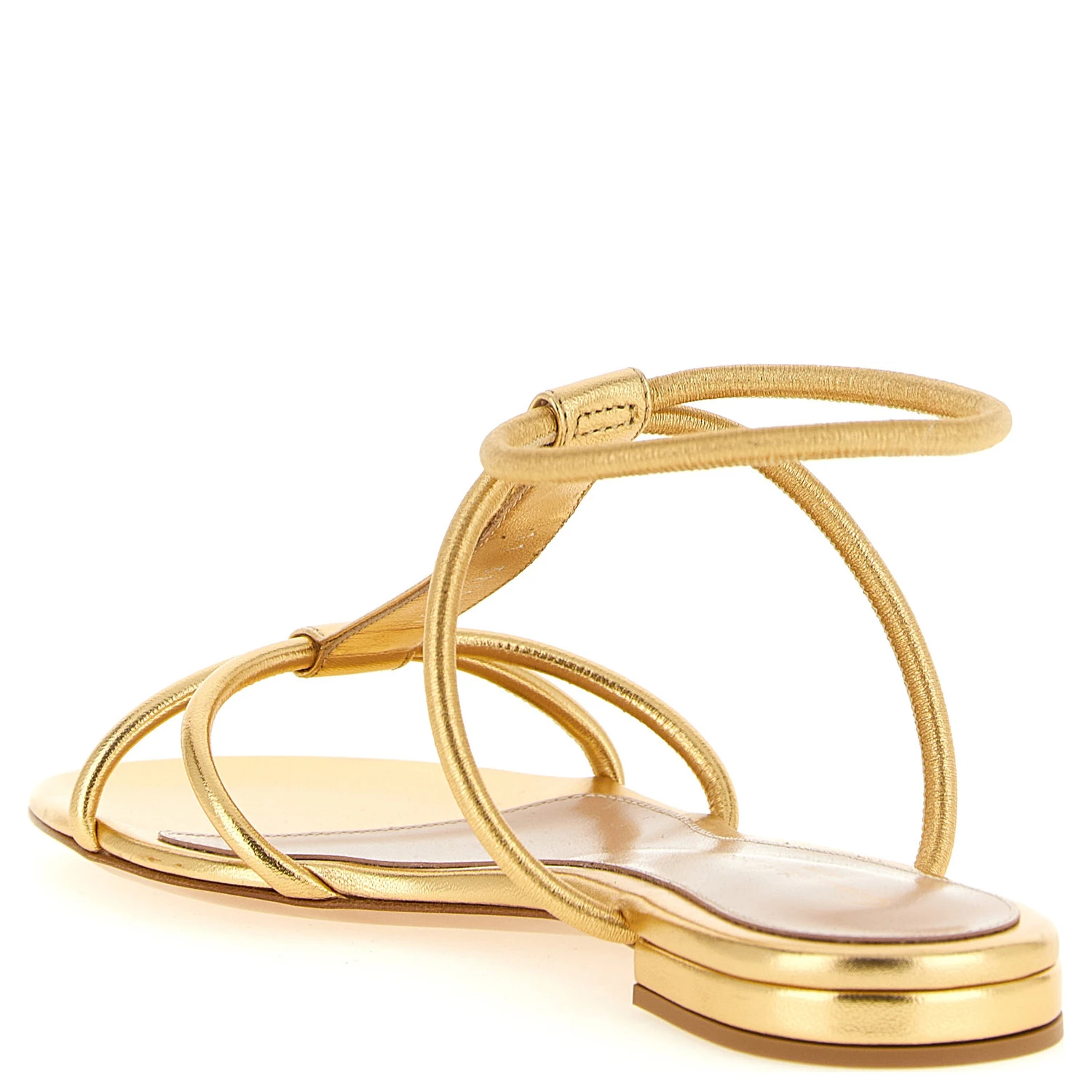 Gold Lamb Leather Flat Sandals