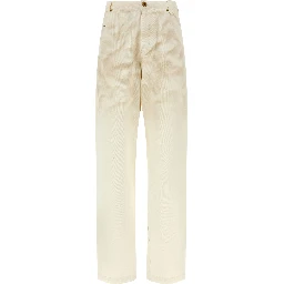 Beige Cotton Tapered Jeans