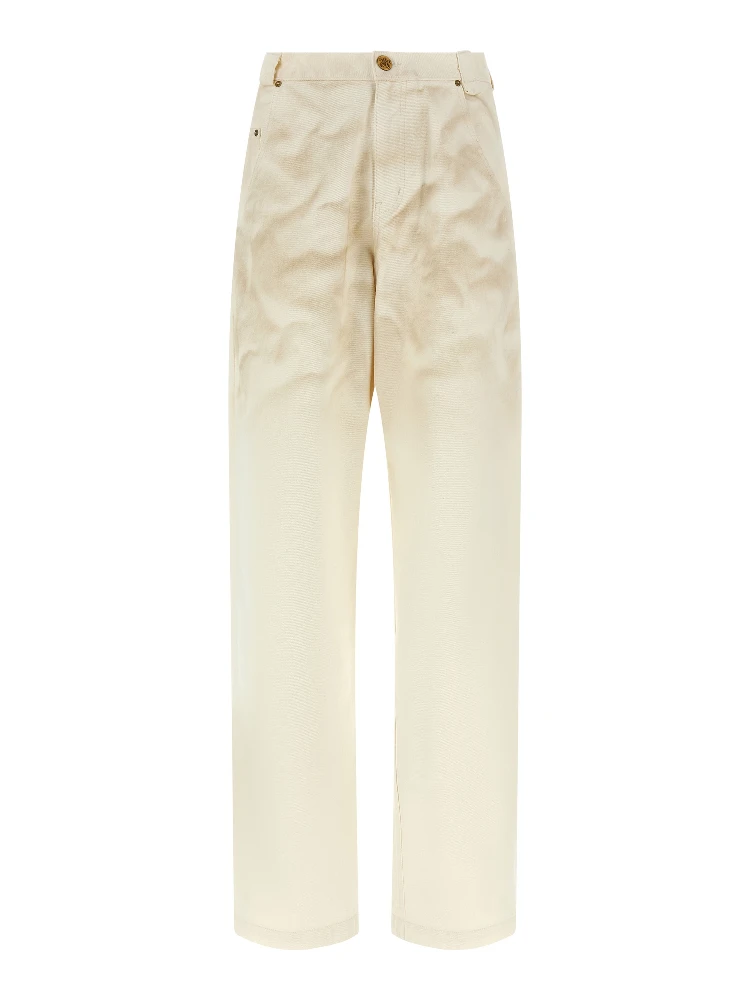 Beige Cotton Tapered Jeans
