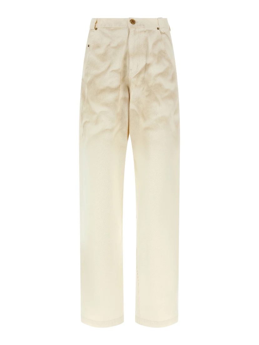 Beige Cotton Tapered Jeans