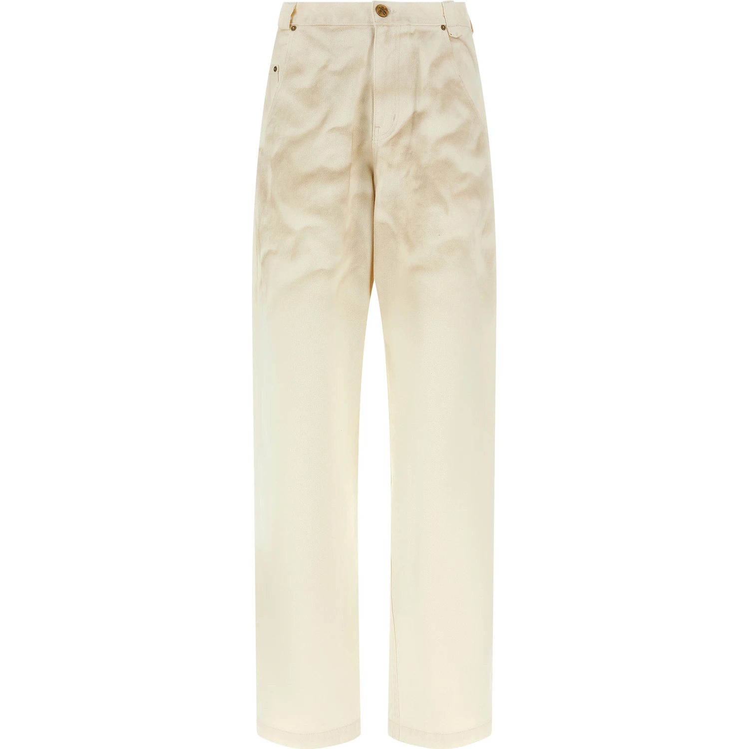 Beige Cotton Tapered Jeans