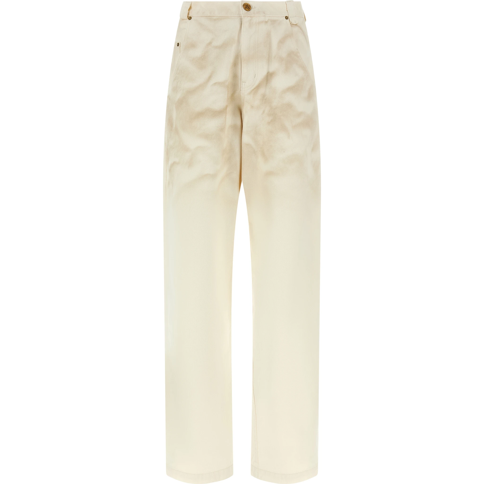 Beige Cotton Tapered Jeans