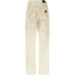 Beige Cotton Tapered Jeans