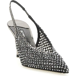 Gray Polyester High Heel Pumps