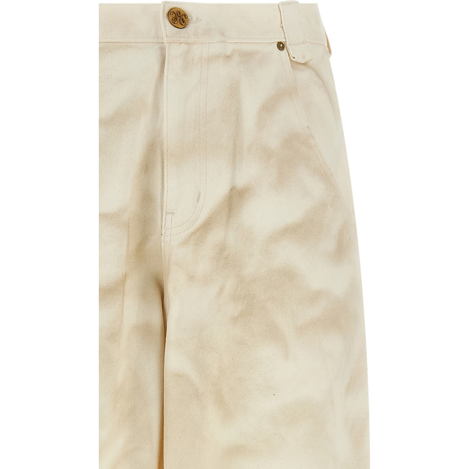 Beige Cotton Tapered Jeans