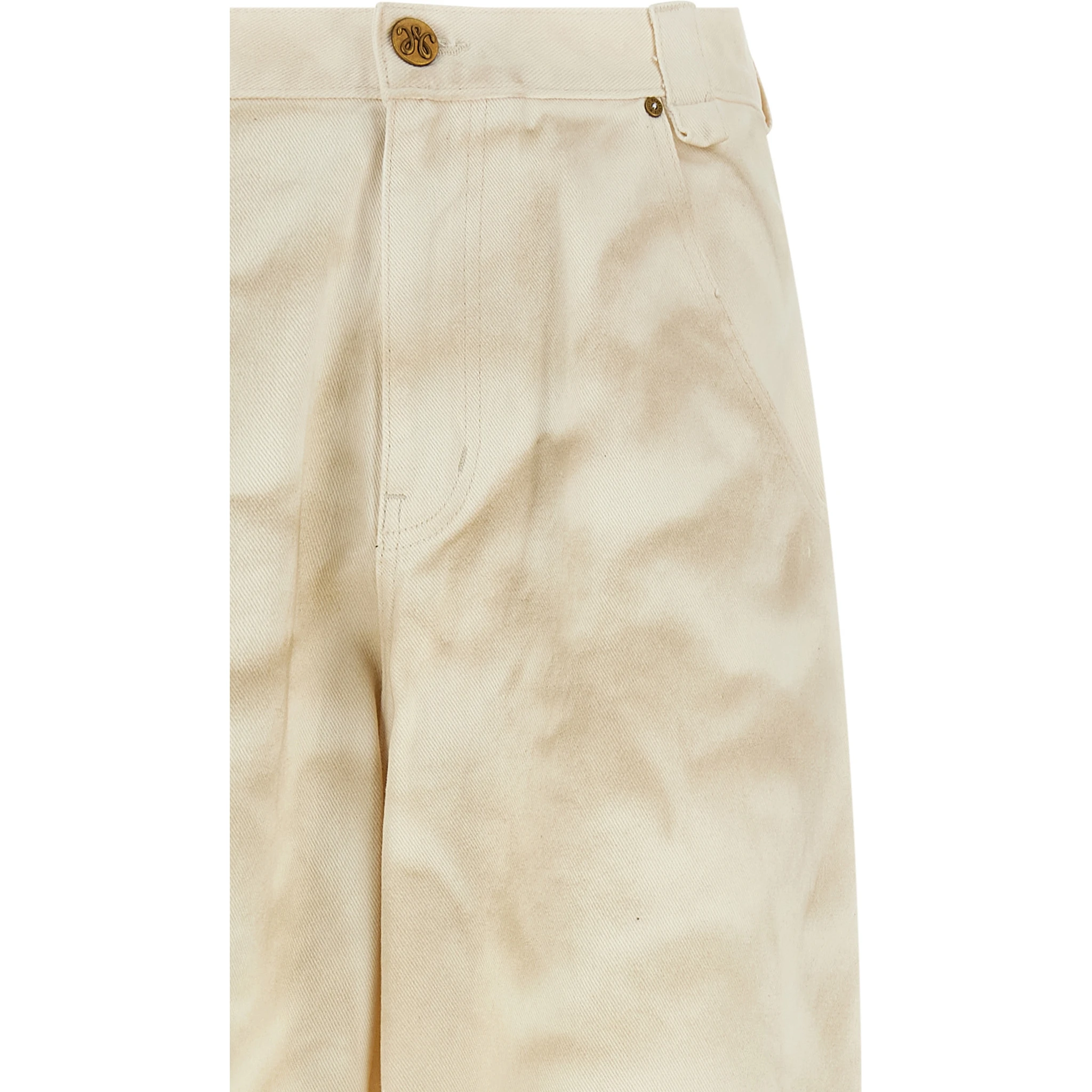 Beige Cotton Tapered Jeans