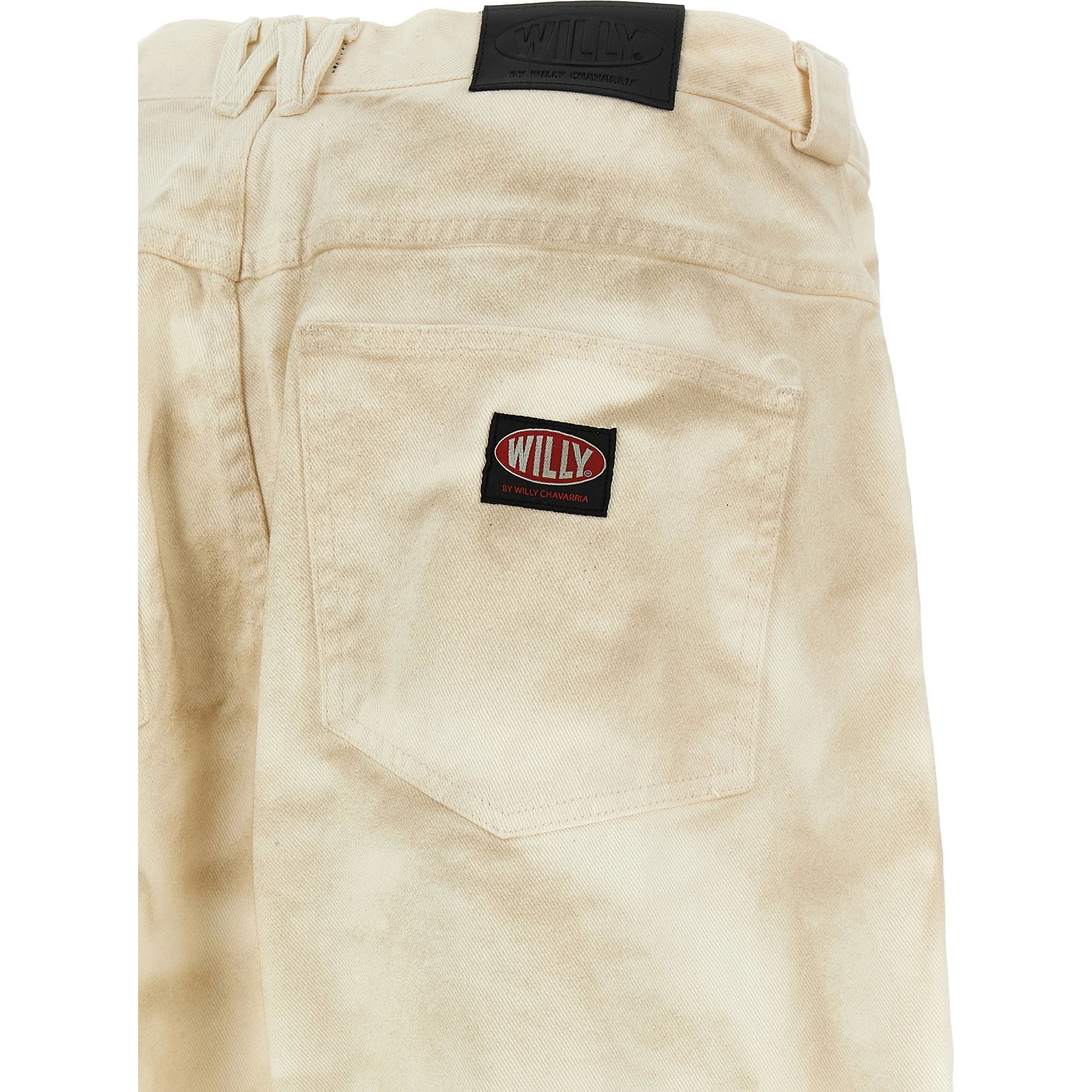 Beige Cotton Tapered Jeans