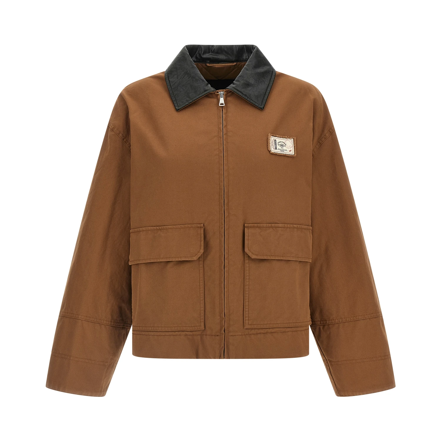 Brown Cotton Full-Length Jacket