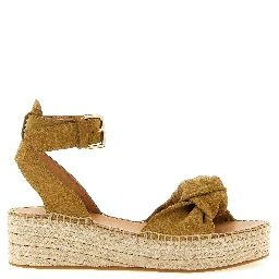 Beige Calfskin Wedge Sandals