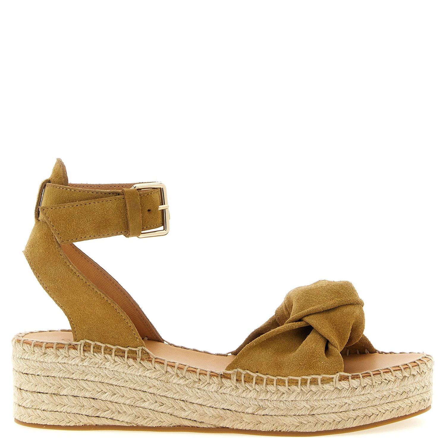 Beige Calfskin Wedge Sandals