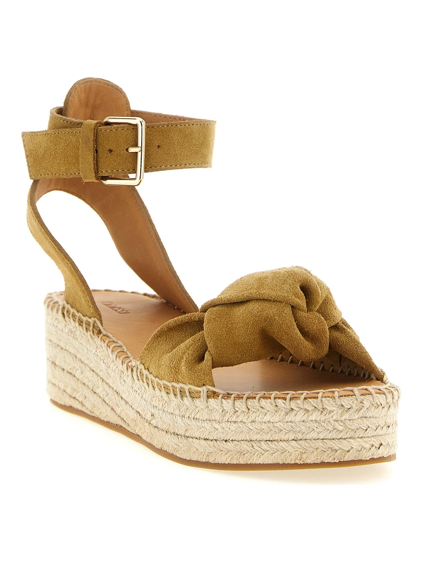 Beige Calfskin Wedge Sandals