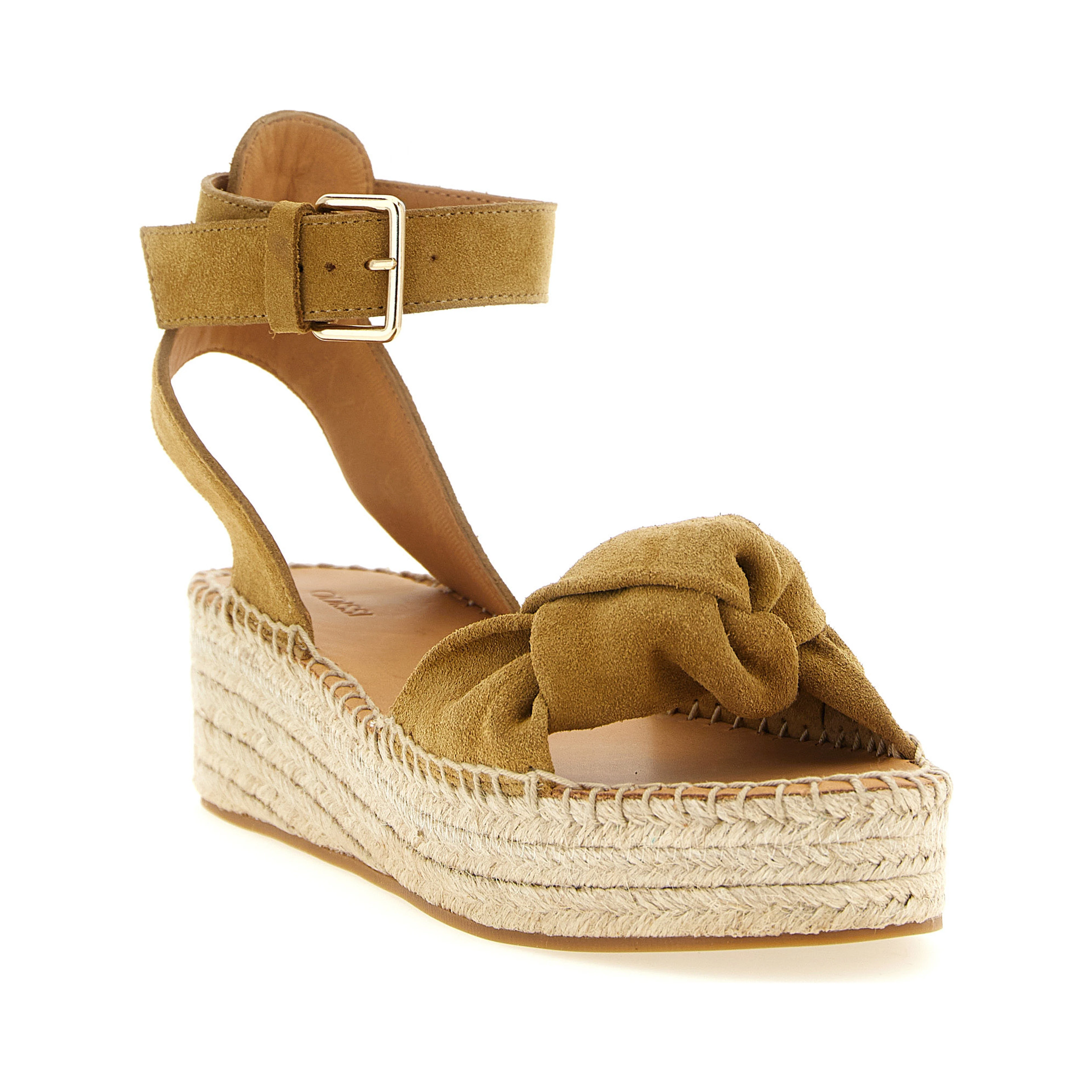 Beige Calfskin Wedge Sandals
