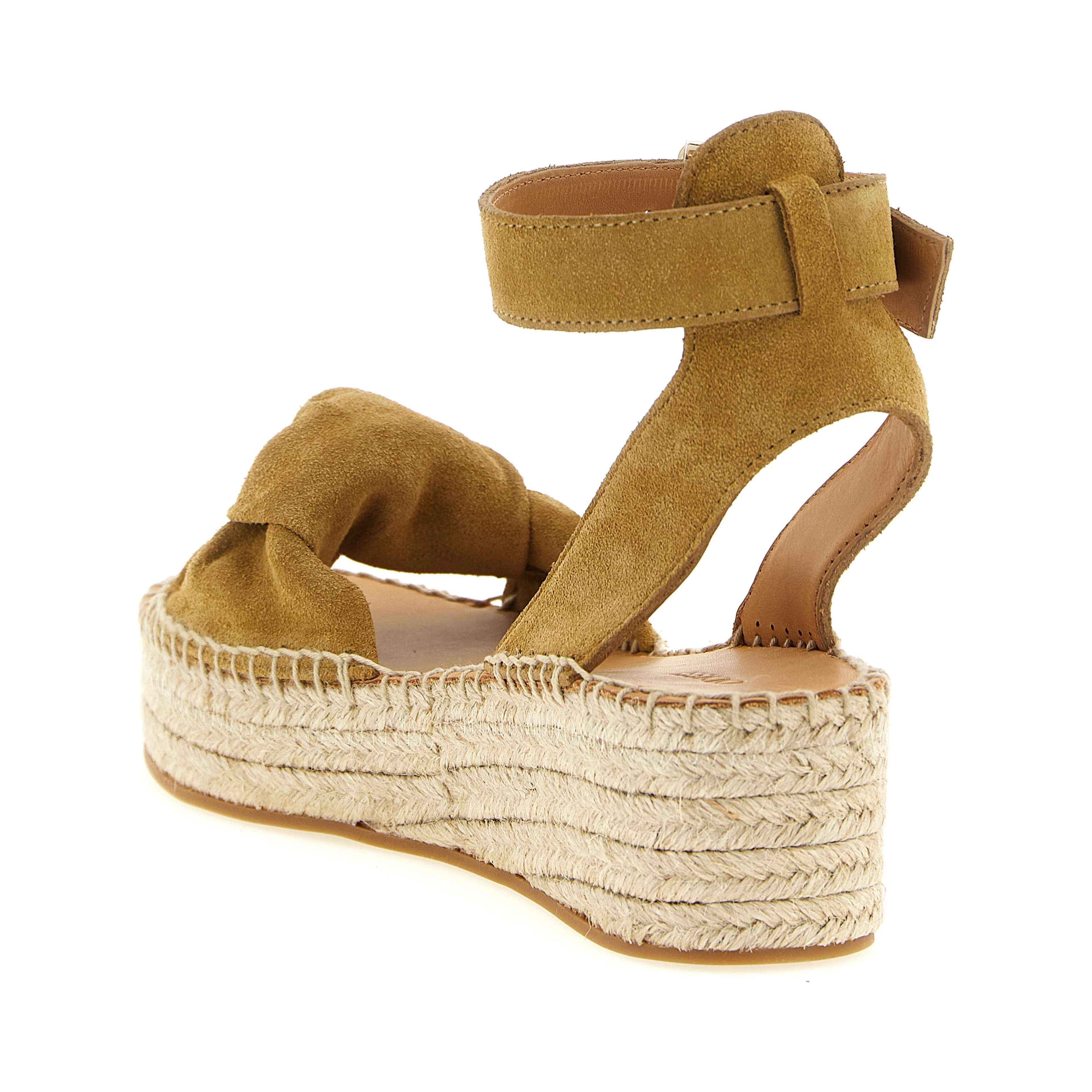 Beige Calfskin Wedge Sandals