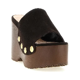 Brown Suede Leather Wedge Sandals