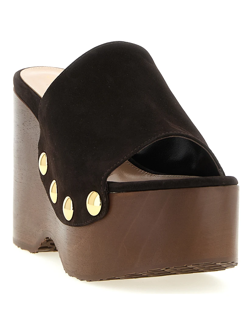 Brown Suede Leather Wedge Sandals