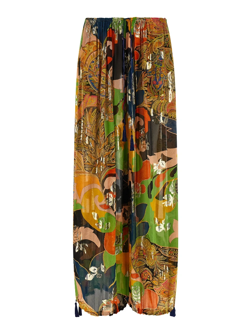 Multicolor Silk Casual Pants