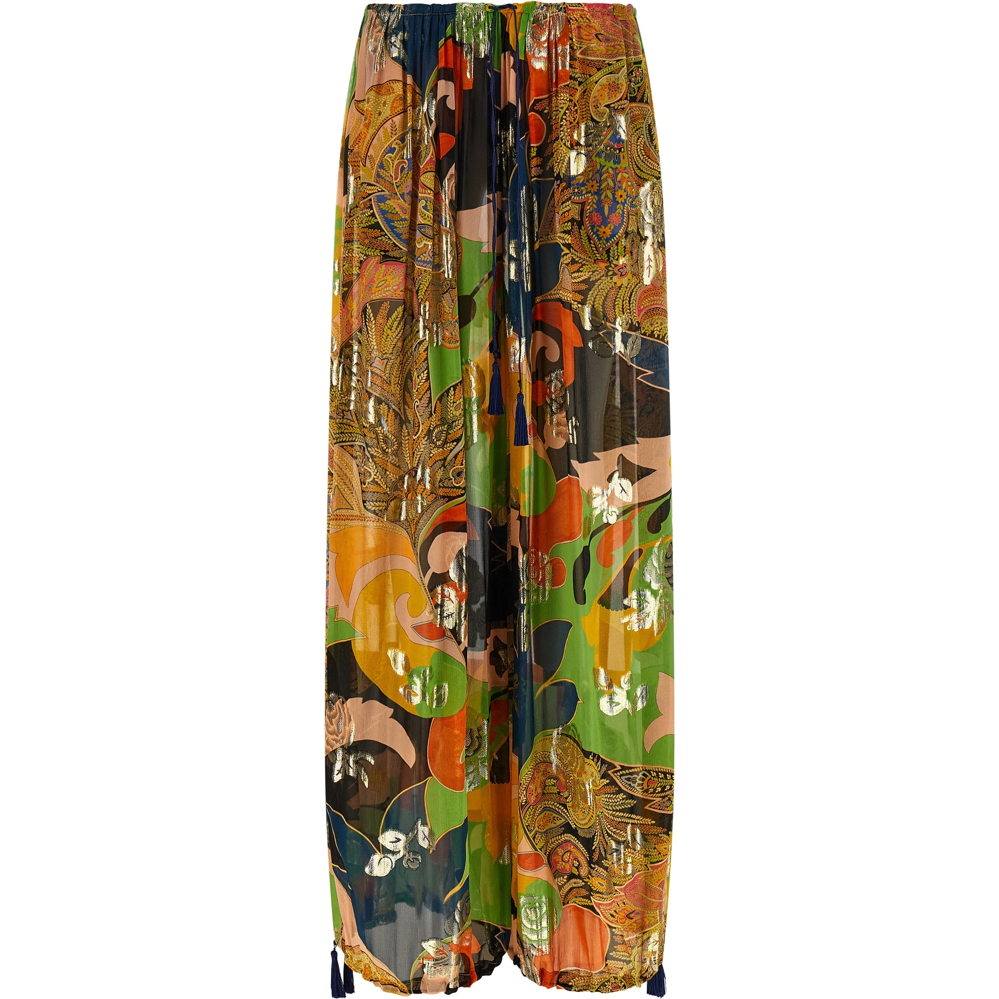 Multicolor Silk Casual Pants