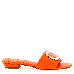 Orange Lamb Leather Mid Heel Pumps