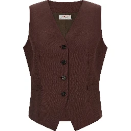 Brown Viscose Sleeveless Jacket