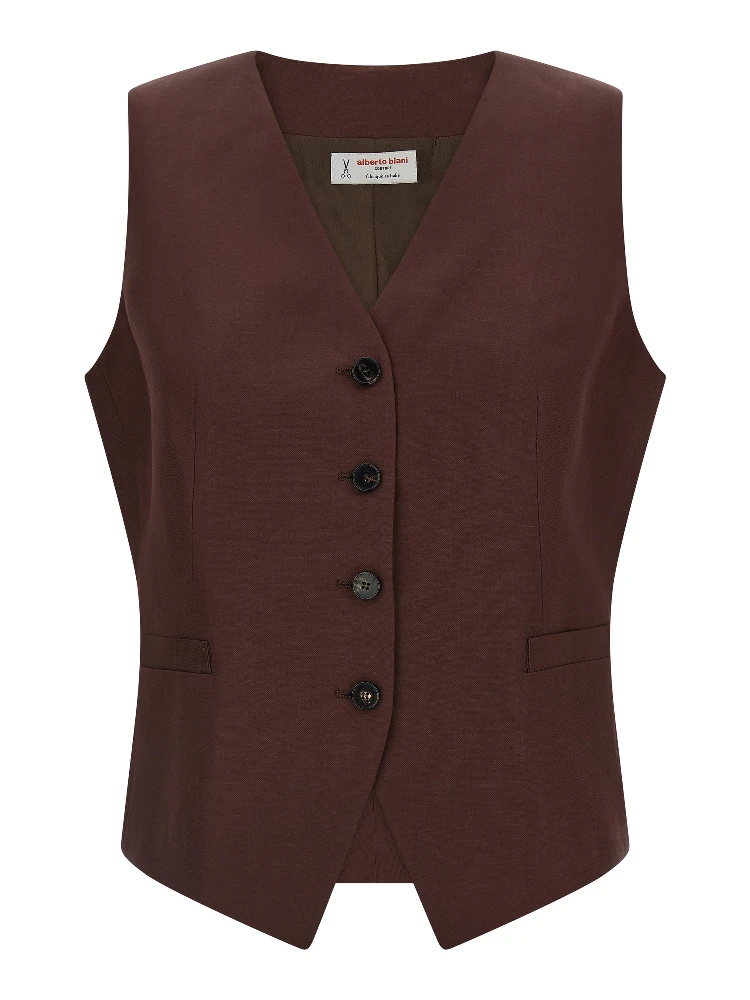 Brown Viscose Sleeveless Jacket