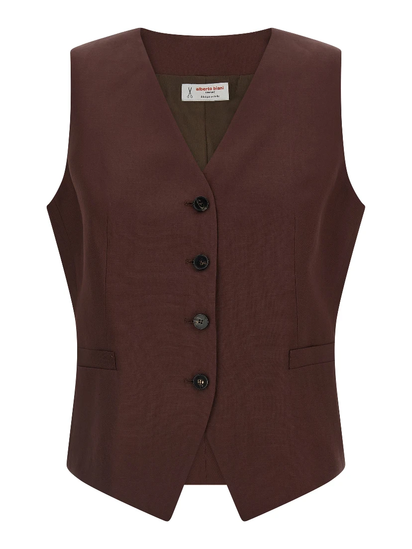 Brown Viscose Sleeveless Jacket