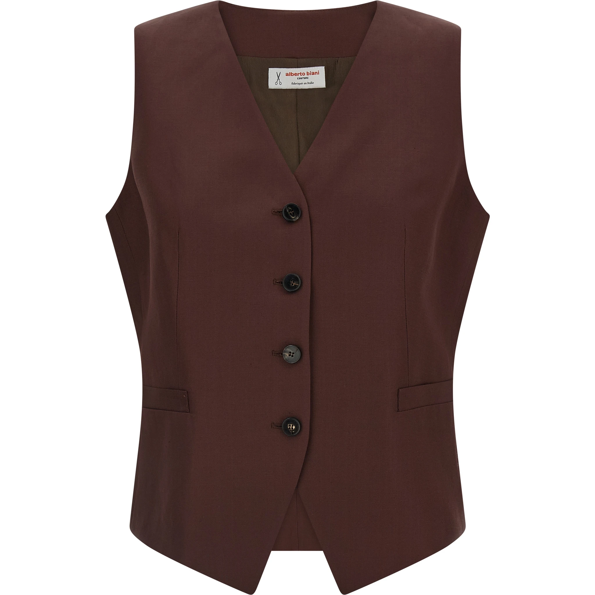 Brown Viscose Sleeveless Jacket