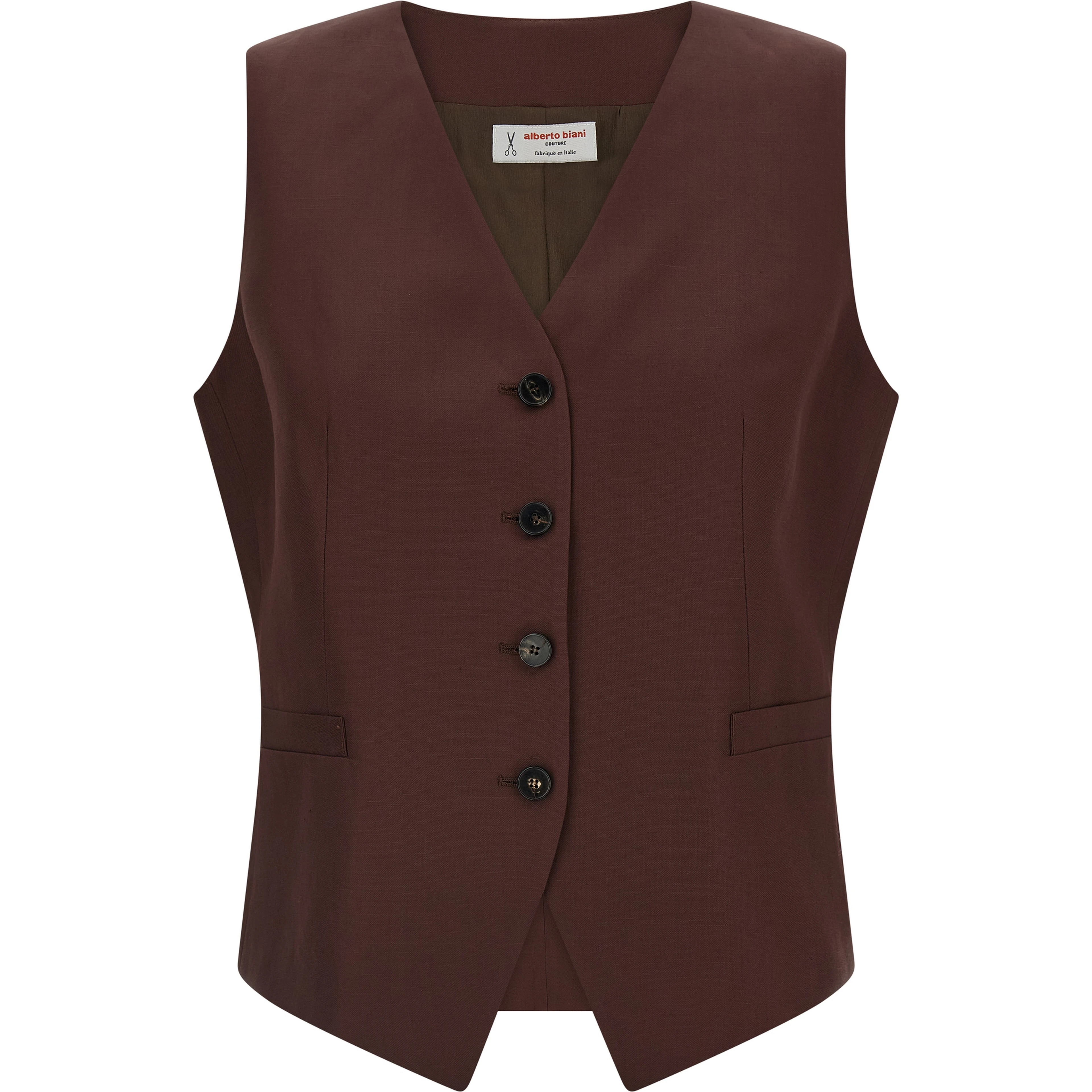 Brown Viscose Sleeveless Jacket