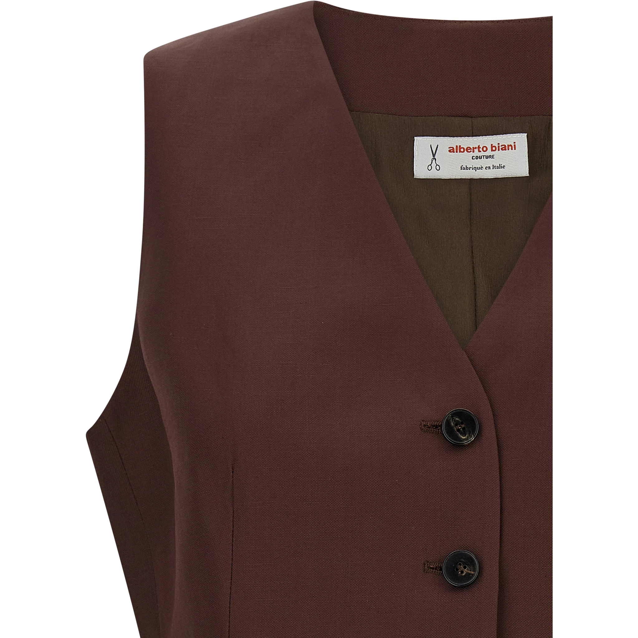 Brown Viscose Sleeveless Jacket