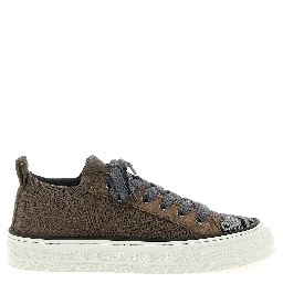 Brown Cotton Low Top Sneakers