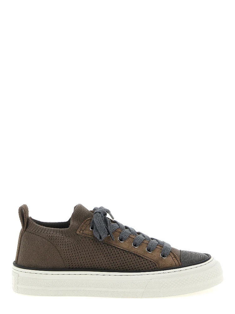 Brown Cotton Low Top Sneakers