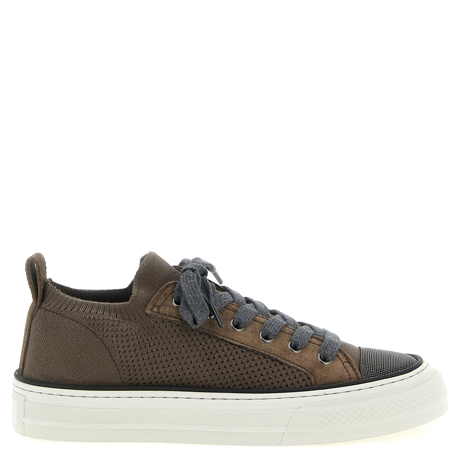 Brown Cotton Low Top Sneakers