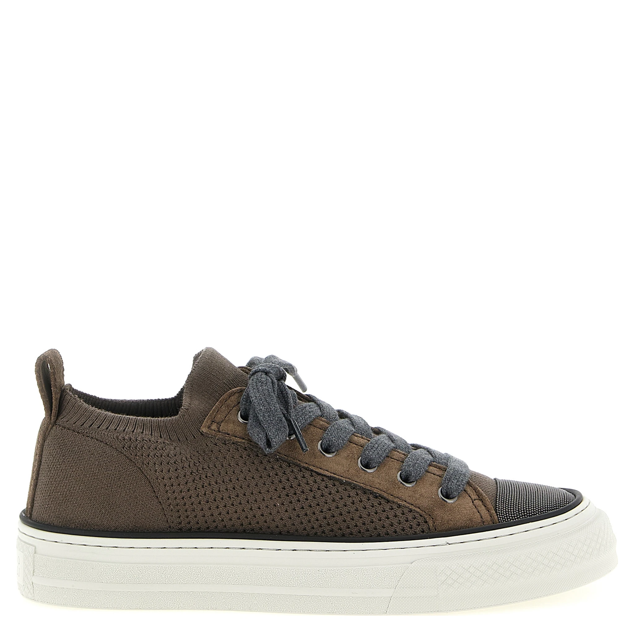 Brown Cotton Low Top Sneakers