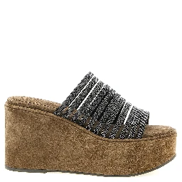 Brown Lamb Leather Wedge Sandals