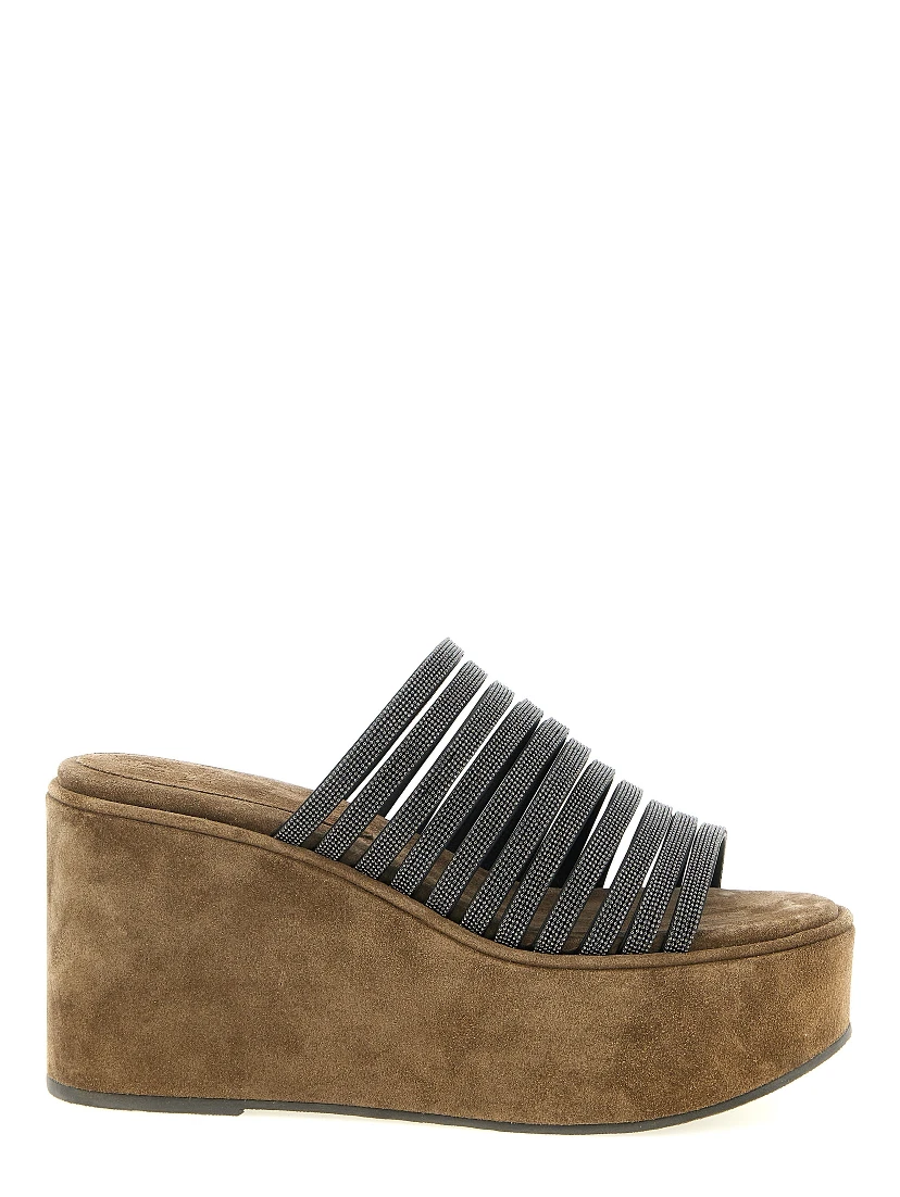 Brown Lamb Leather Wedge Sandals