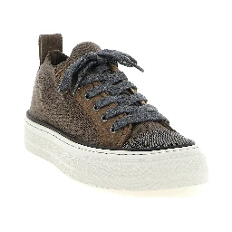 Brown Cotton Low Top Sneakers