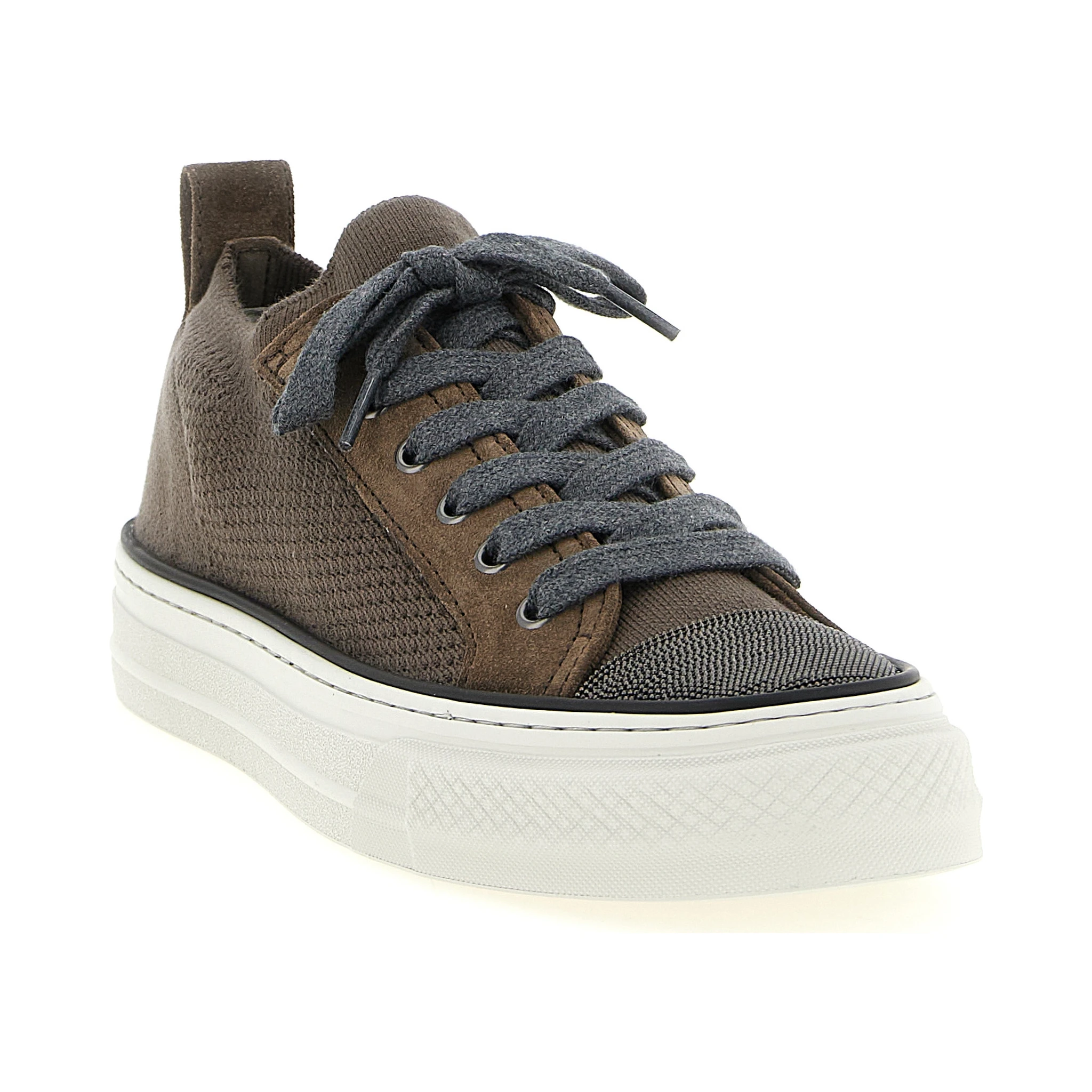Brown Cotton Low Top Sneakers