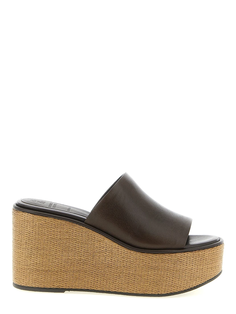 Brown Calfskin Wedge Sandals