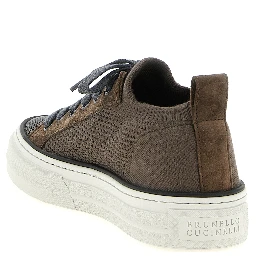Brown Cotton Low Top Sneakers