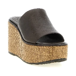 Brown Calfskin Wedge Sandals