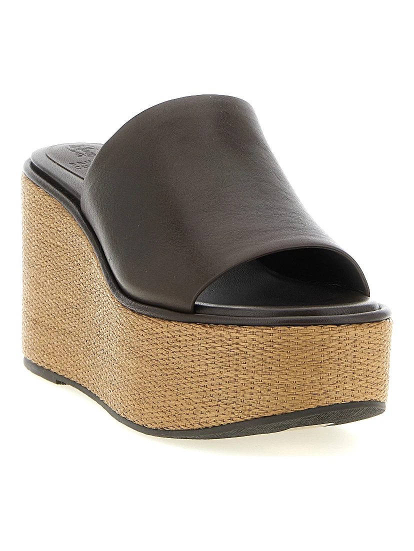 Brown Calfskin Wedge Sandals