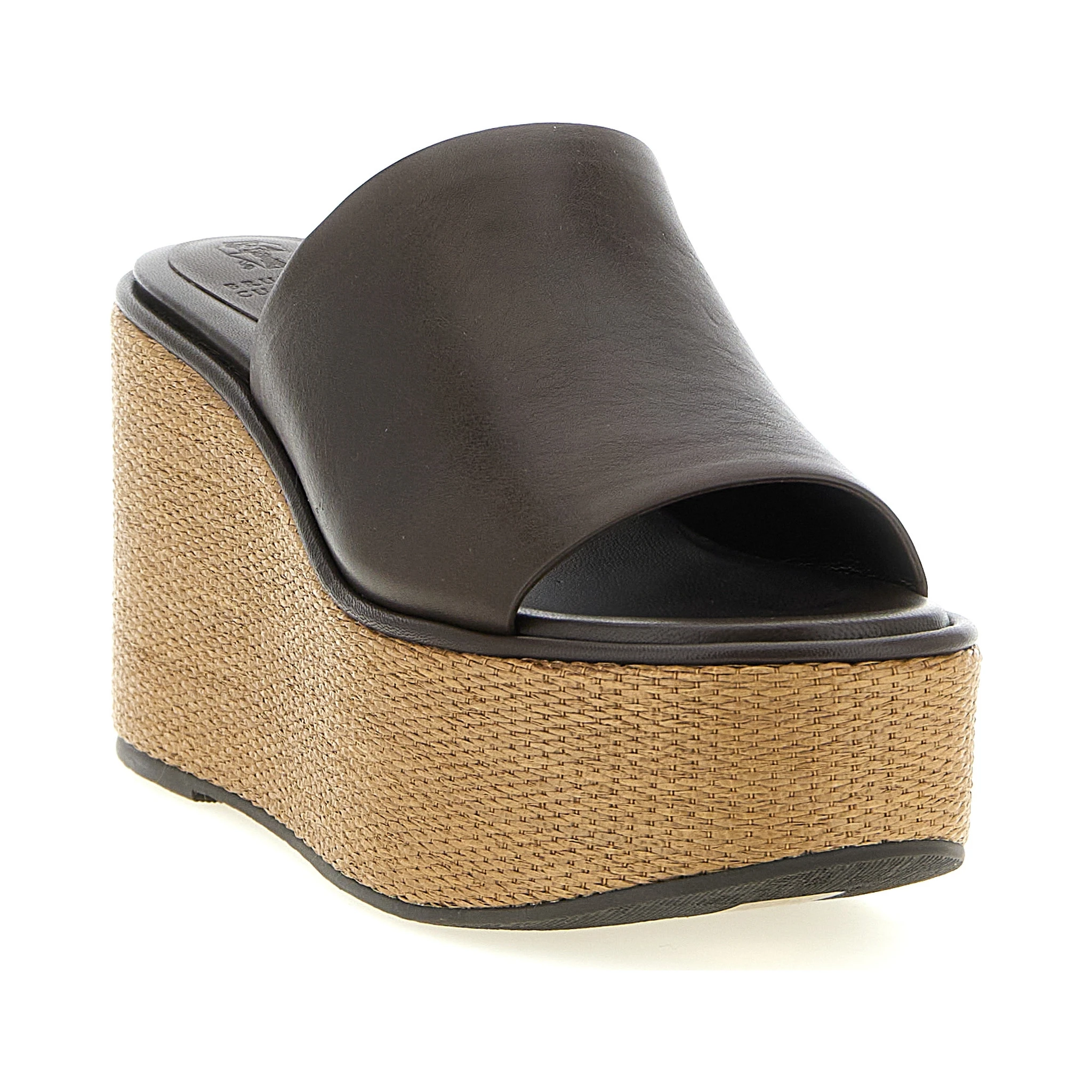 Brown Calfskin Wedge Sandals
