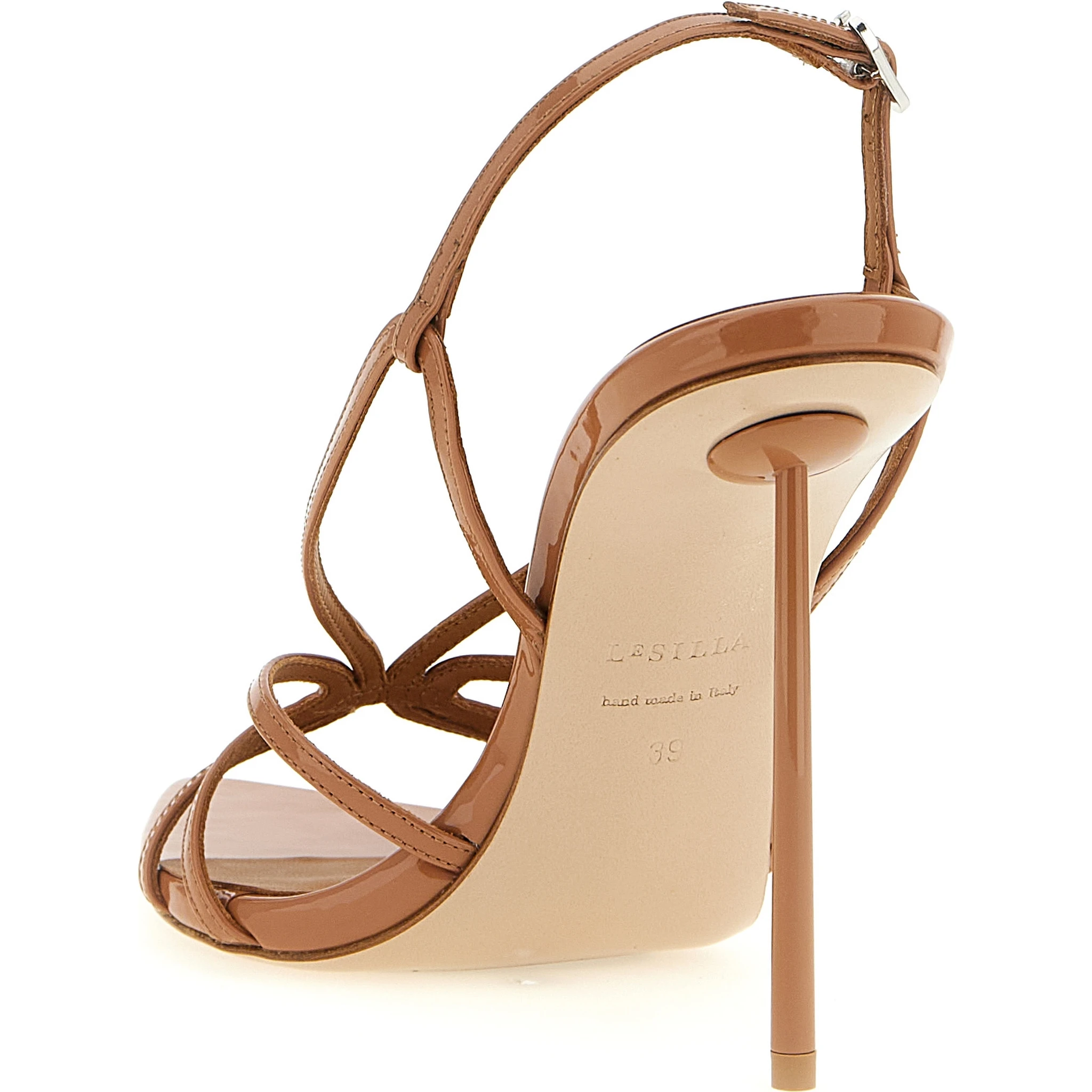 Brown Calfskin Stiletto Heel Sandals