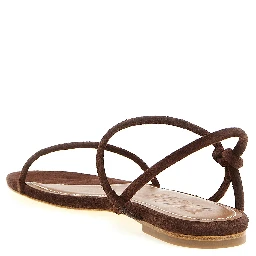 Brown Cowhide Flat Sandals