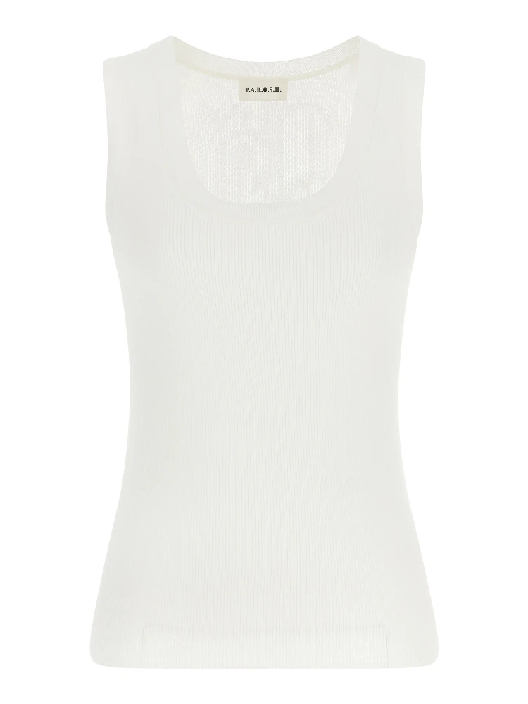 White Cotton Sleeveles T-Shirt