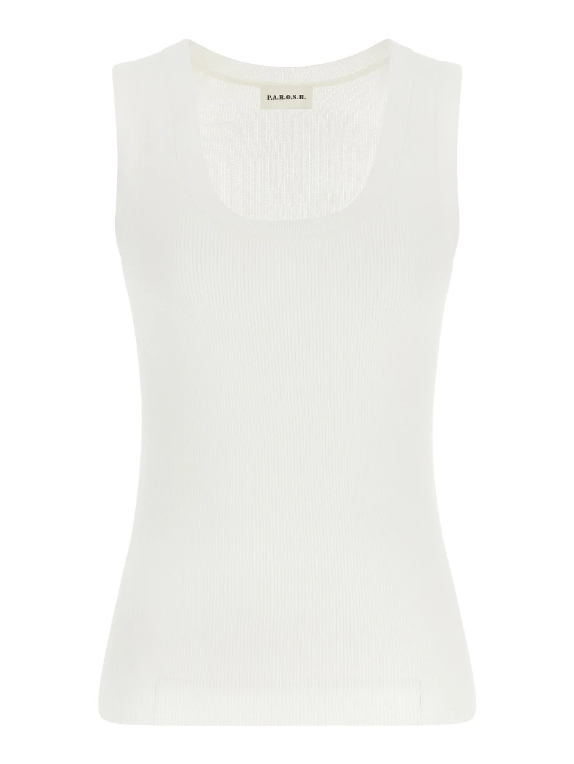 White Cotton Sleeveles T-Shirt