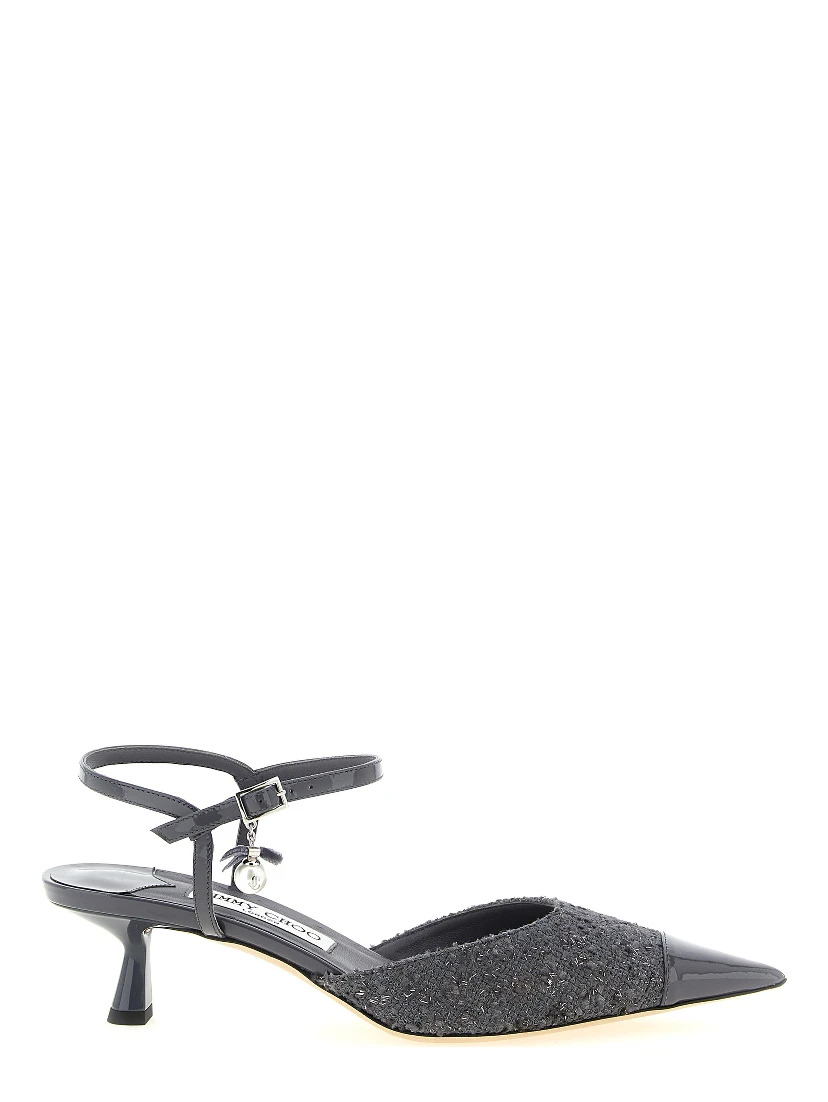 Gray Tencel Mid Heel Pumps